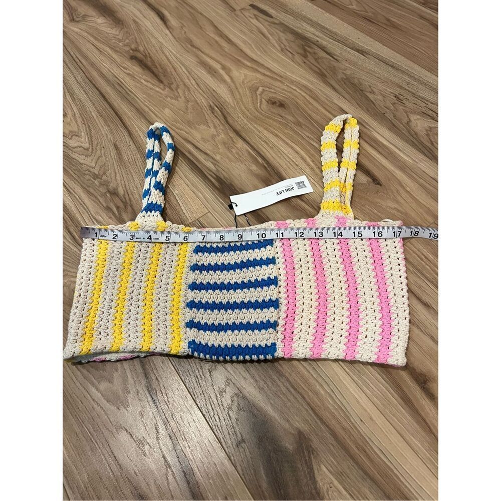 Zara NET Multi Color Crochet Striped Knit Crop Top sz M - Picture 4 of 7